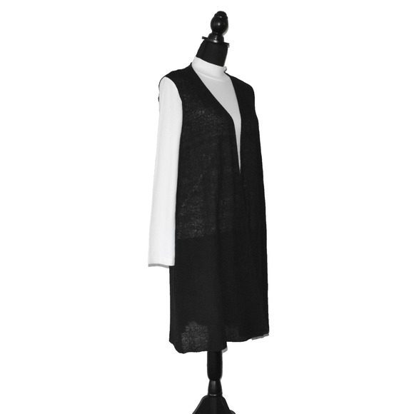 A5 Auth EILEEN FISHER Viscose Open Front Sleeveless Long Cardigan Sweater Size L - Picture 3 of 5